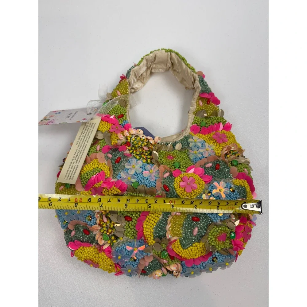 Handcrafted India Beaded Floral Hobo Bag Sequin Embellished Multi Color Handbag